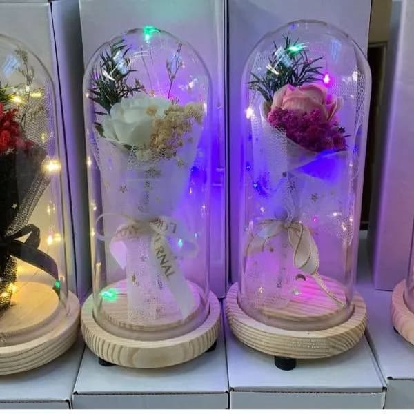 Dekoracyjny Kwiat LED w Szkle z Podświetleniem