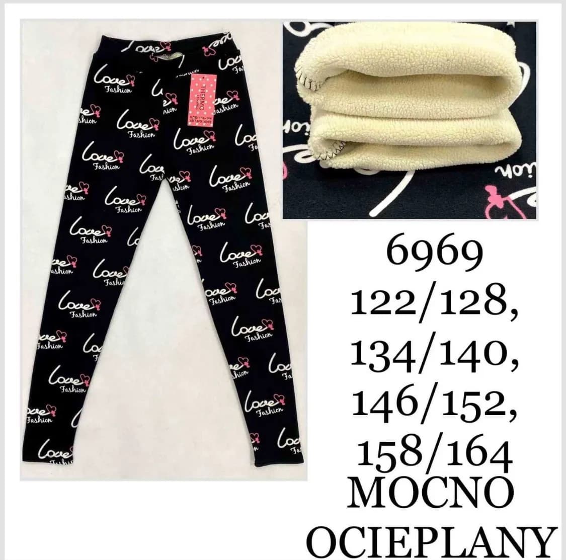 Legginsy dla Dzieci Ocieplane Czarne z Sercami 158/160