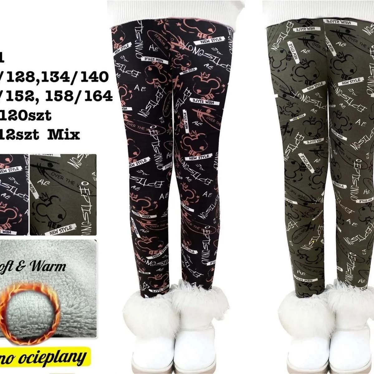 Legginsy dla Dzieci Ocieplane Mix Rozm. 128/134-164 1P/12szt