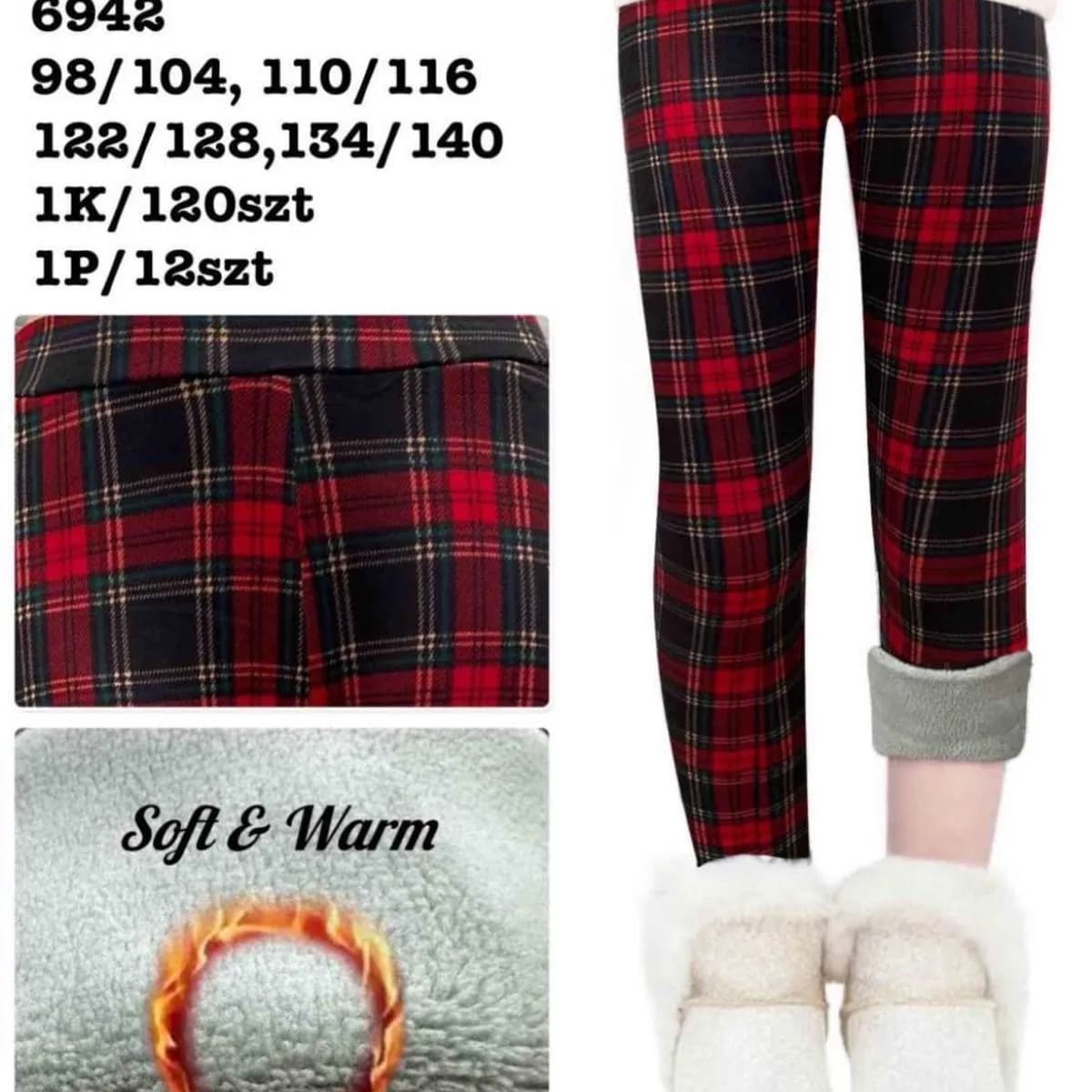 Legginsy dla Dzieci Ocieplane Kraciasta Kratka 98-140