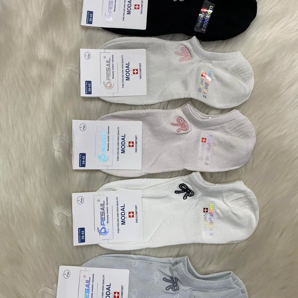 Skarpetki damskie stopki z kokardą 5 kolorów