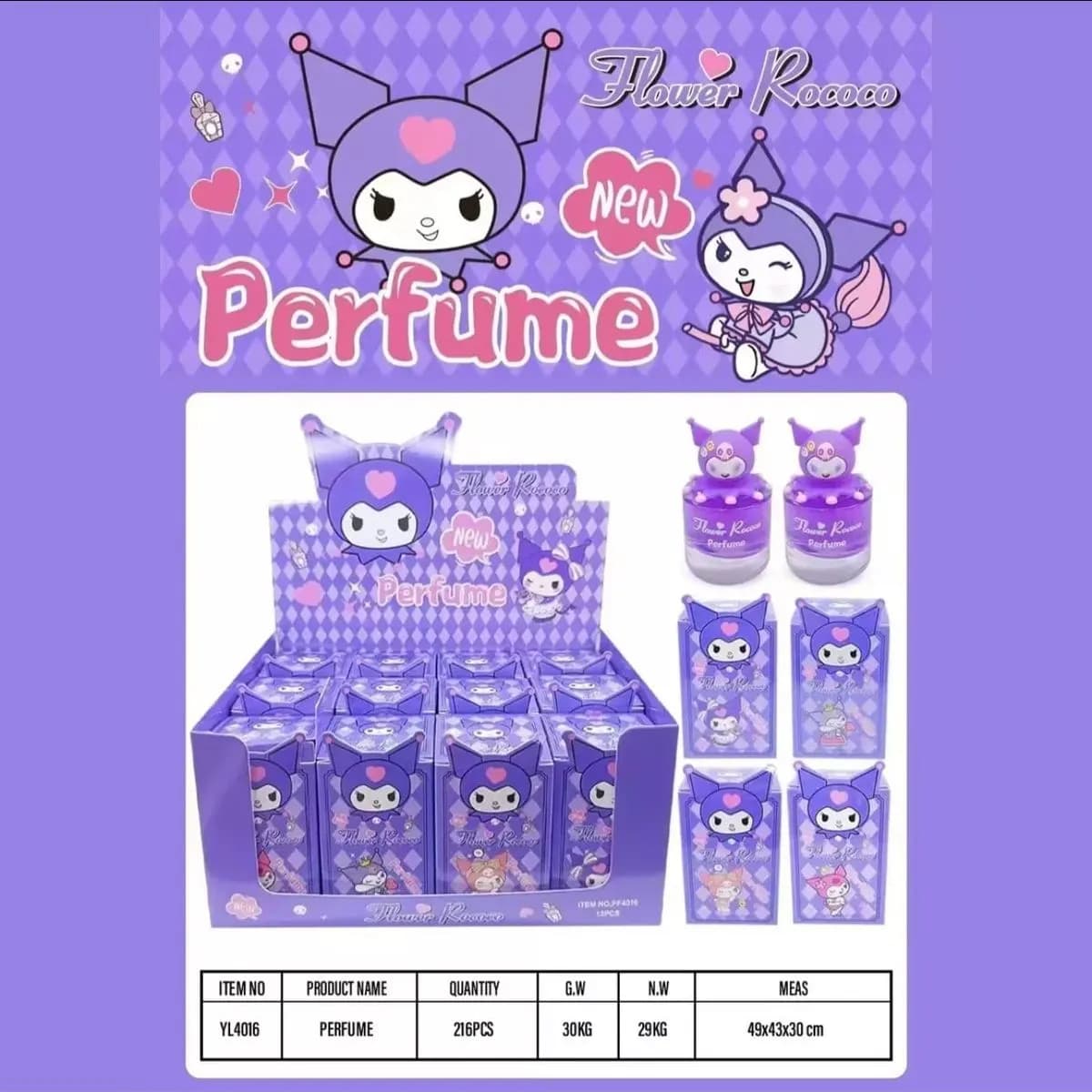 Perfume Kuromi dla Dzieci 30ml Flower Rococo Fioletowe 12 szt.