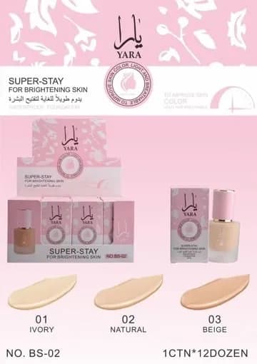 YARA Super Stay Foundation Podkład Rozświetlający Wodoodporny 12szt