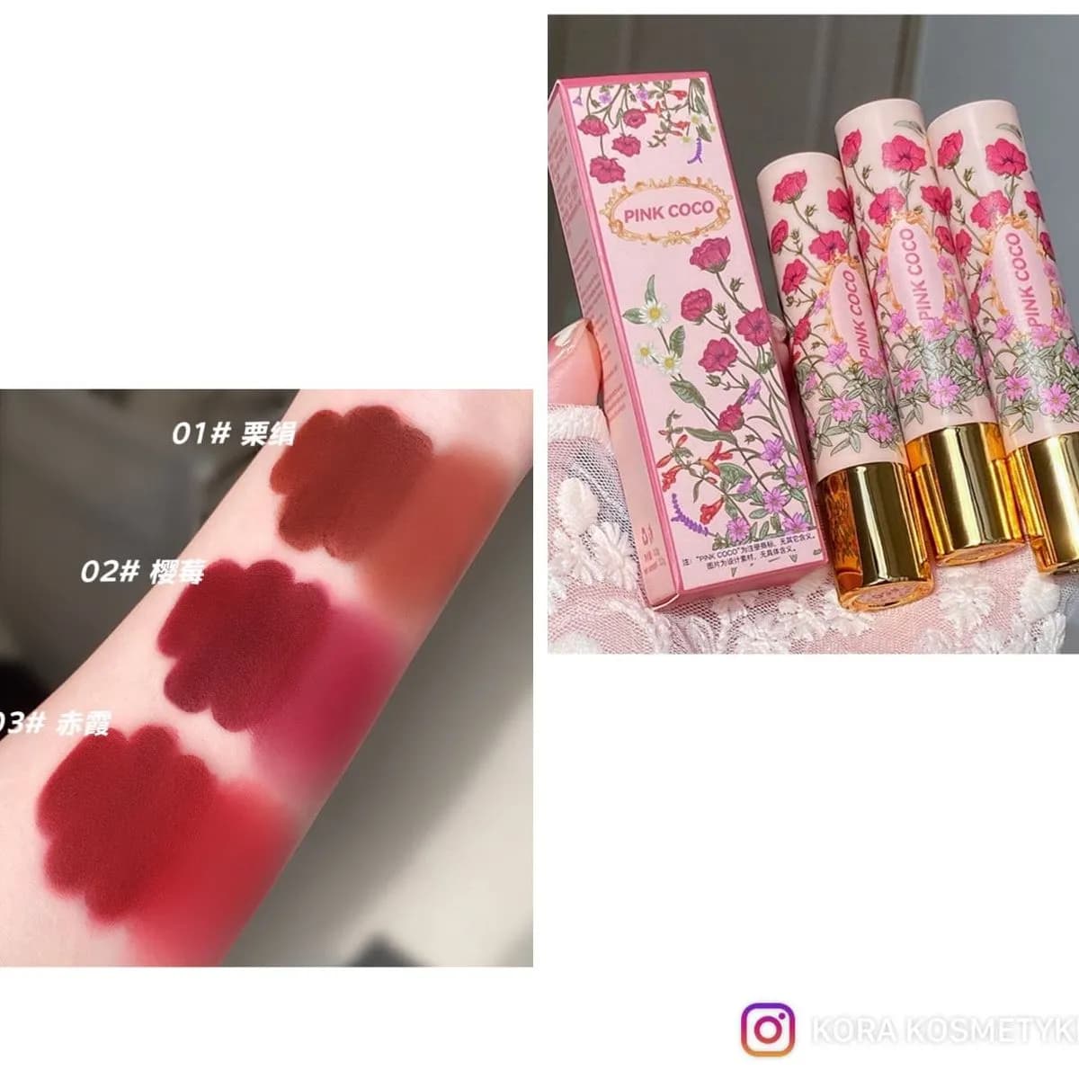 Pomadka do Ust PINK COCO Matowa Kwiatowy Wzór Mix 24 szt.