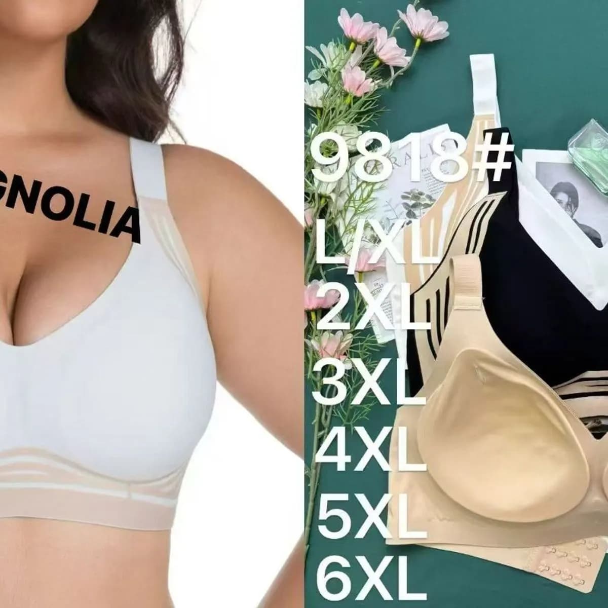 Biustonosz damski Magnolii XL-6XL biały/beżowy/czarny