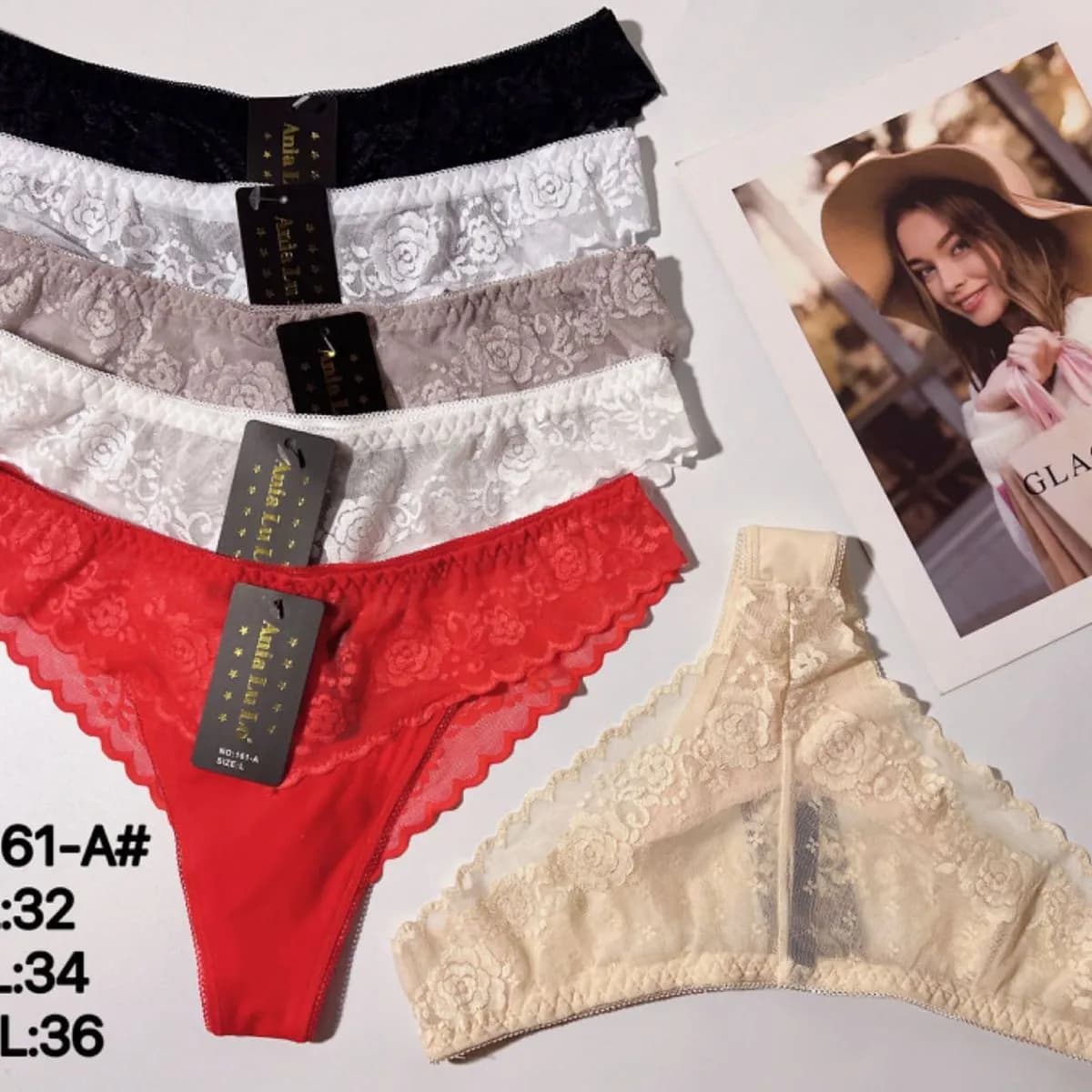 Majtki damskie koronkowe Glace 2XL-36, 6 szt. asortyment