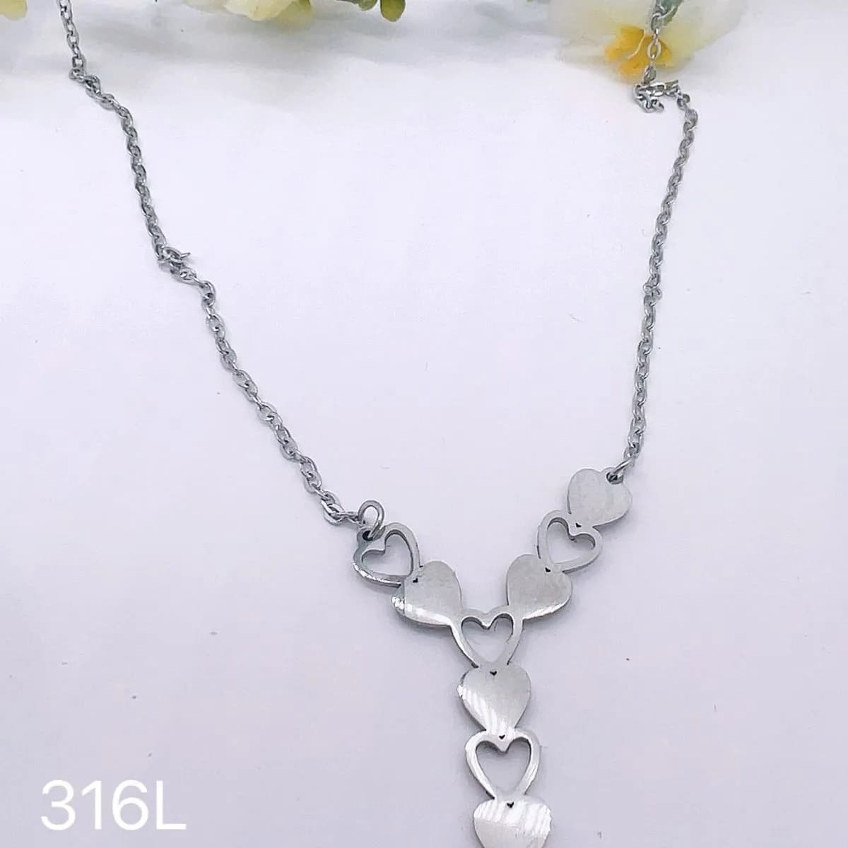 Łańcuszek damski 316L serca srebrny SKU 170925-206