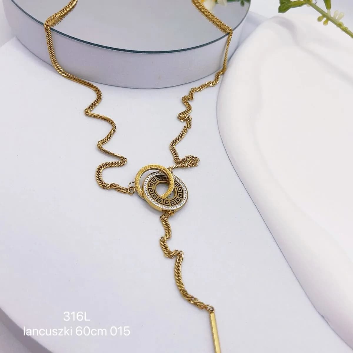 Łańcuszek damski 60cm ze swirl zawieszką 316L