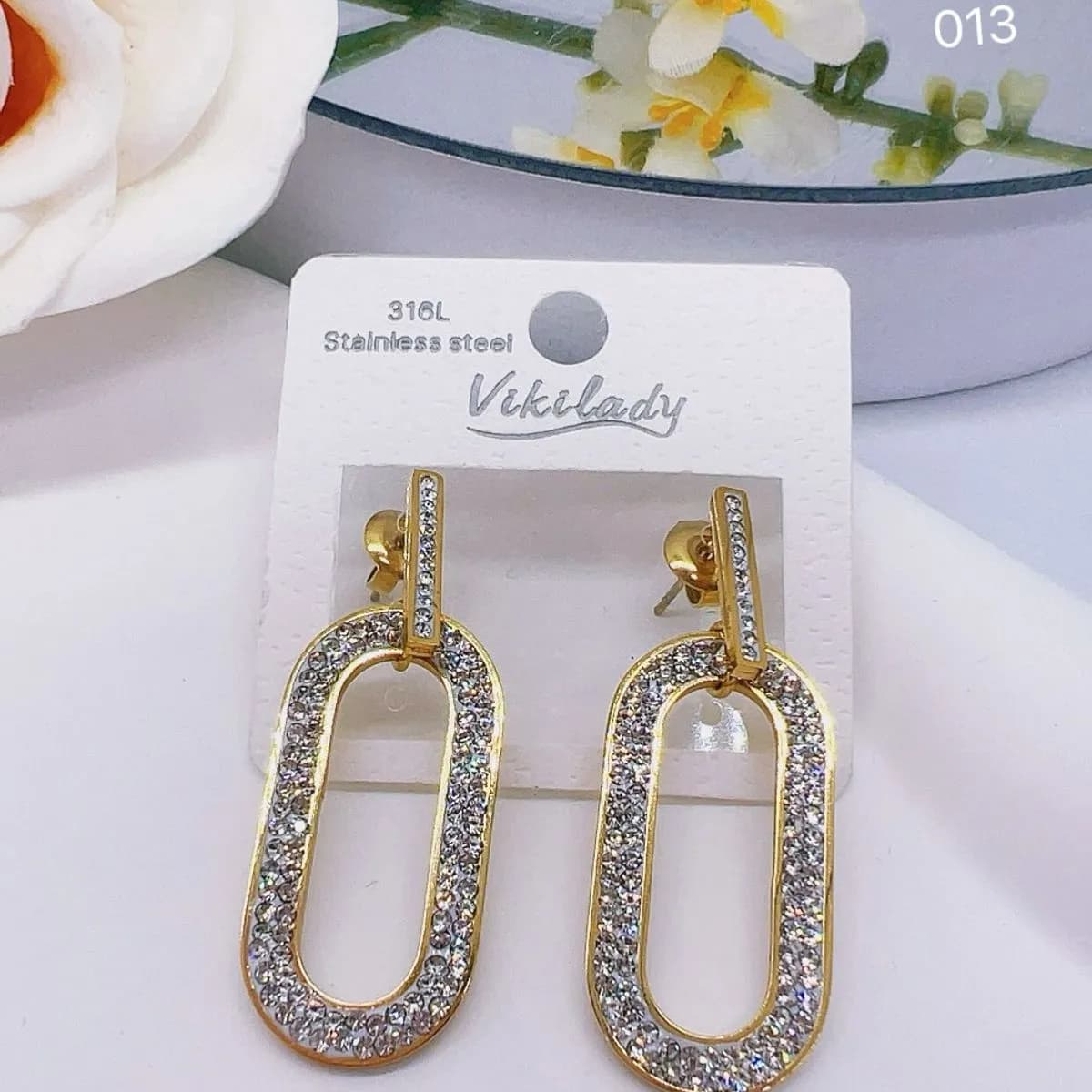 Kolczyki damskie owalne złote 316L stal chirurgiczna