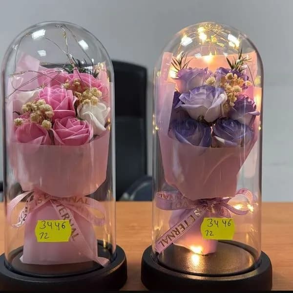 Dekoracyjny Kwiat LED w Szkatułce Szklanej Różowy/Fioletowy