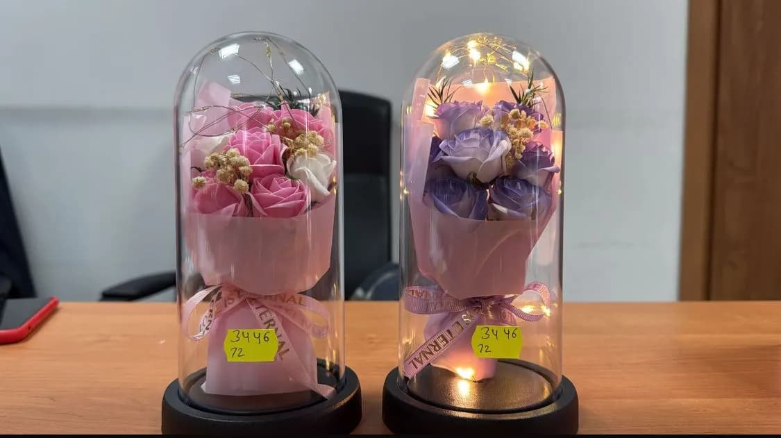 Dekoracyjny Kwiat LED w Szkatułce Szklanej Różowy/Fioletowy