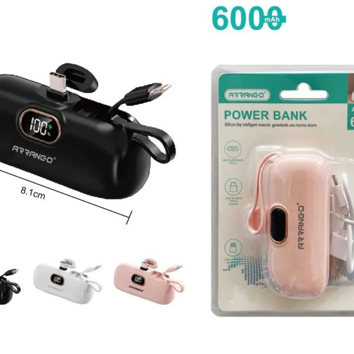 Power Bank ATTNO 6000mAh AR541 czarny/różowy/biały
