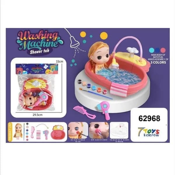 Zabawka Washing Machine Tub Shower z lalką i farbami