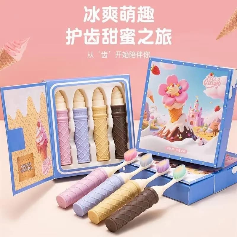 Zestaw 4 szt. Szczoteczek do zębów w kształcie lodów