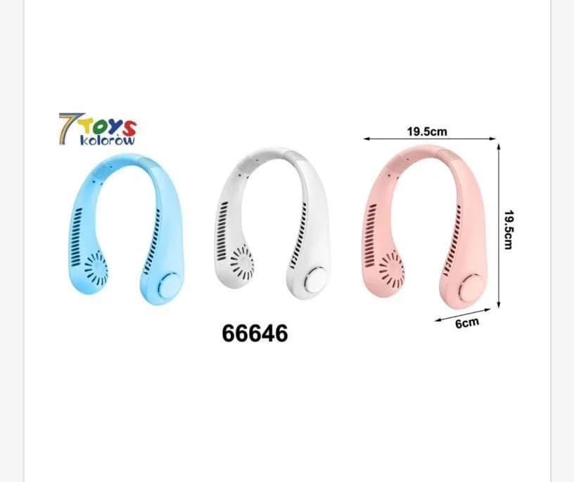 Mini wentylator na szyję 19cm niebieski/biały/różowy