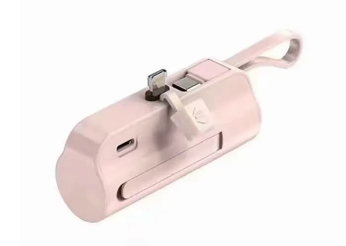 Power Bank 5000mah Mini Różowy z Wtyczką Lightning i USB-C