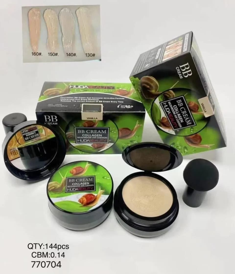 Podkład BB Hudabeauty z kolagenem i śluzem ślimaka + Grzybek 12szt