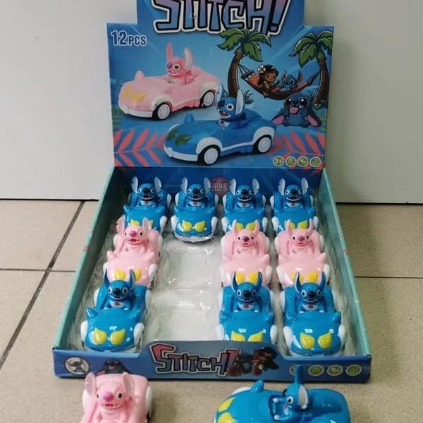 Auta Stitch i Angel, zestaw 12 sztuk, autka plastikowe 9cm