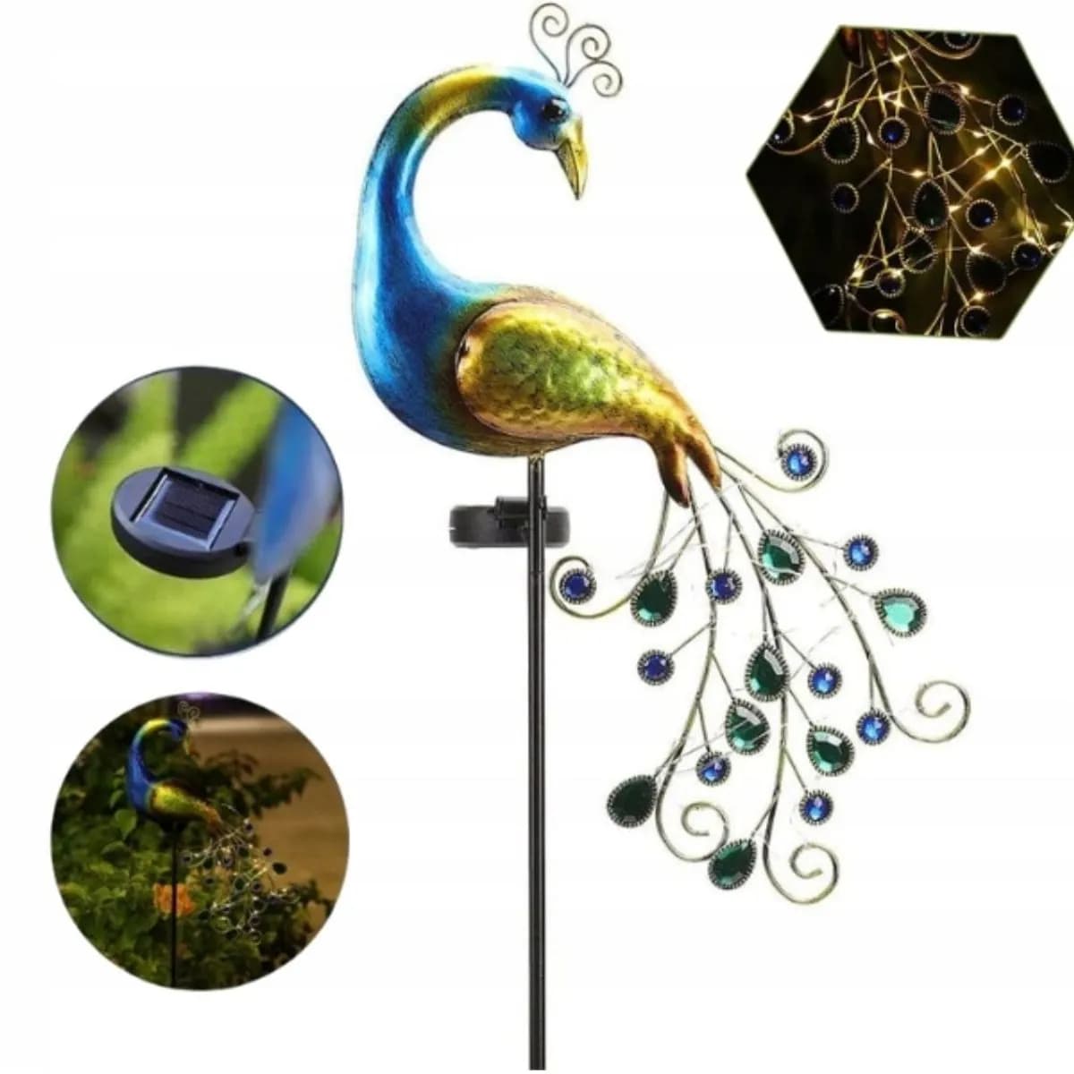 Dekoracja Solarna Ogrodowa Lampa LED Paw Metalowy Kolorowy