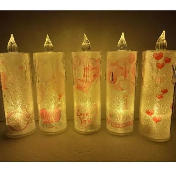 Świeca Elektryczna LED 12cm z Motywem Serc i Brokatem