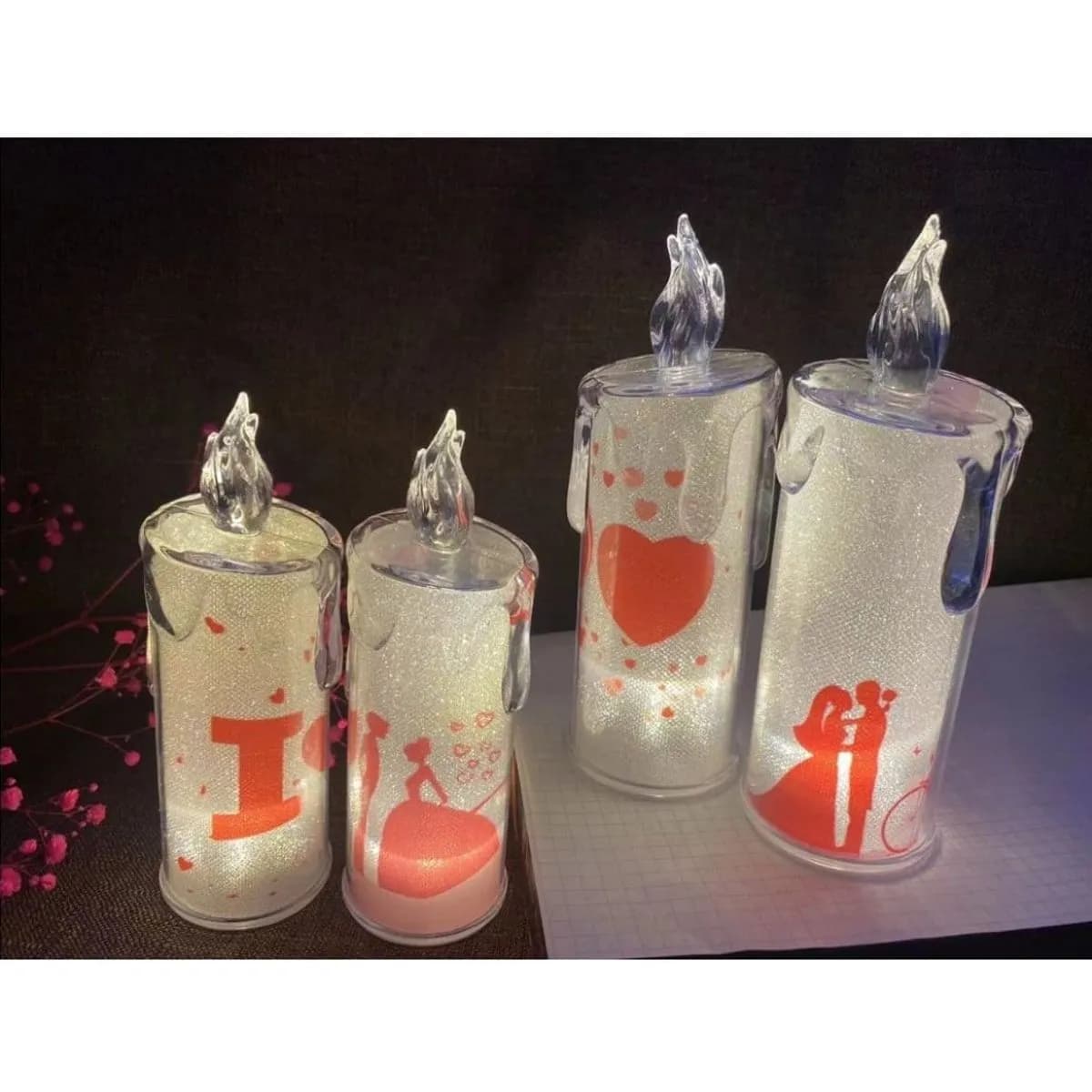 Świeca Elektryczna LED 16cm Brokatowa z Motywem Serca