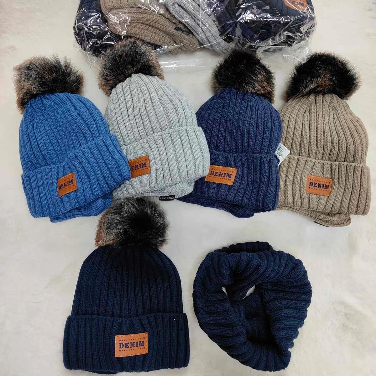 Komplet Czapki Komin DENIM dla Dzieci 54-56