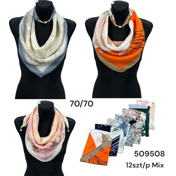 Szaliki damskie jedwabne 70/70 12 szt Mix SKU:190226-60