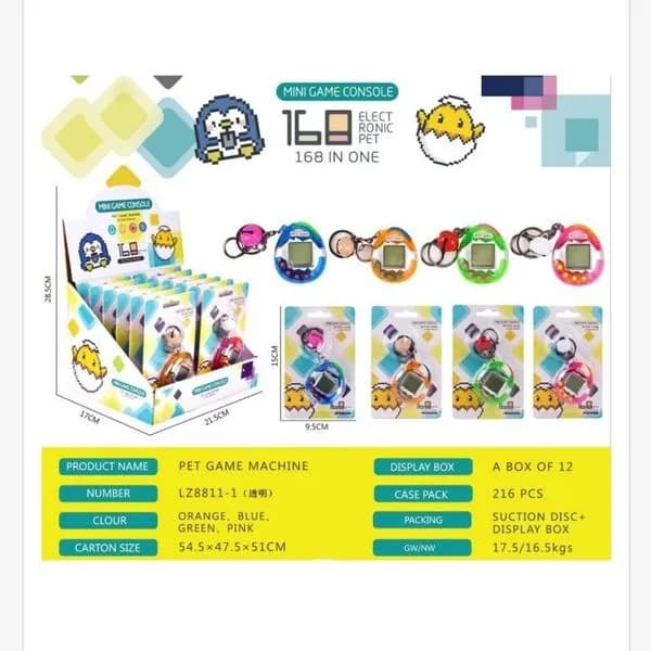 Brelok Zabawka Mini Konsola 16w1 168 Gier Kolorowy