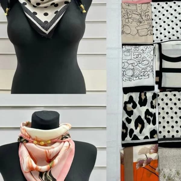 Szaliki damskie 70x70 cm 100% poliester wzorzyste