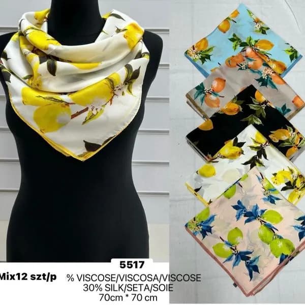 Szaliki damskie MIX 12 szt 70% wiskoza 30% jedwab