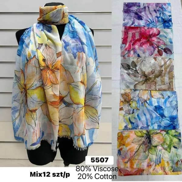 Szaliki damskie kwiatowe mix 12 szt 80% wiskoza