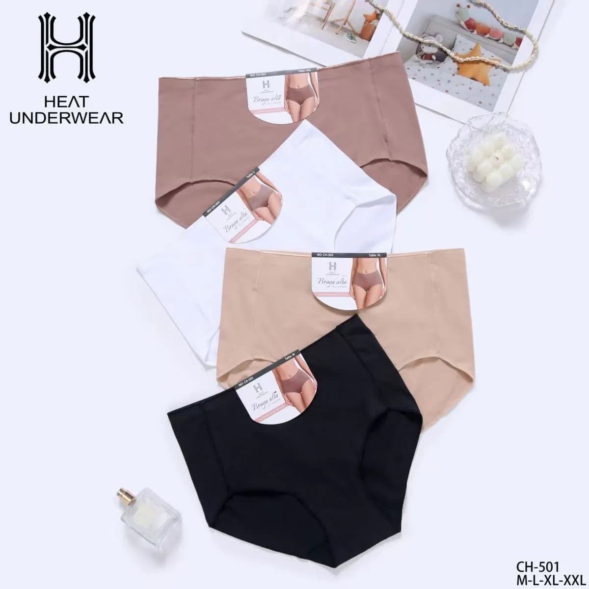 Majtki damskie Heat Underwear CH-501 S-XXL beżowe/czarne/białe