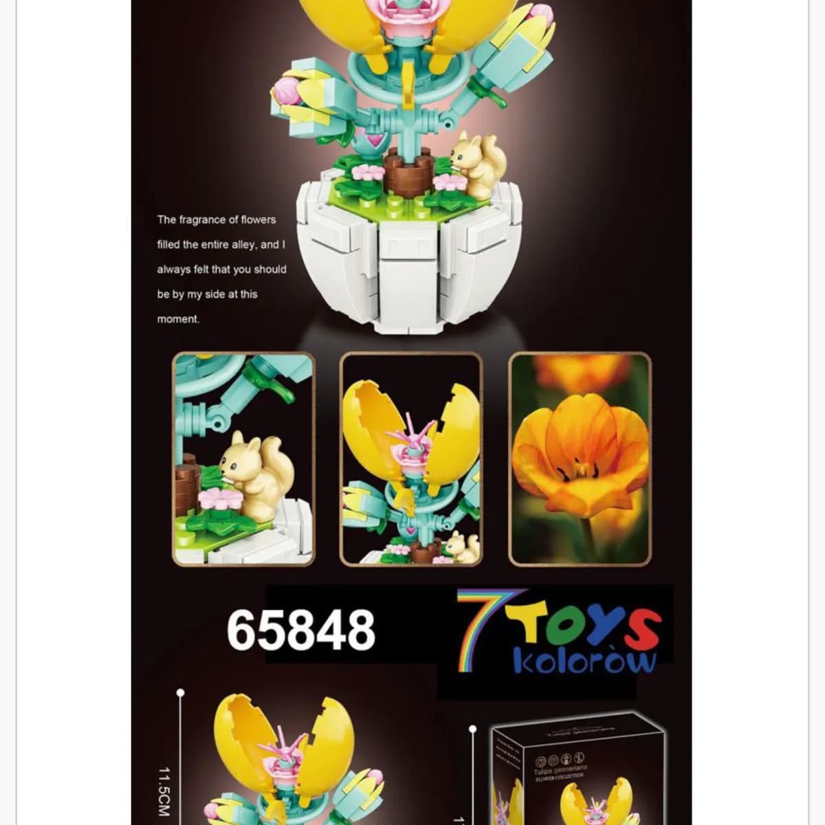 Klocki Kwiaty Tulipan 11,5cm Figurka Wiewiórka 65848 12szt