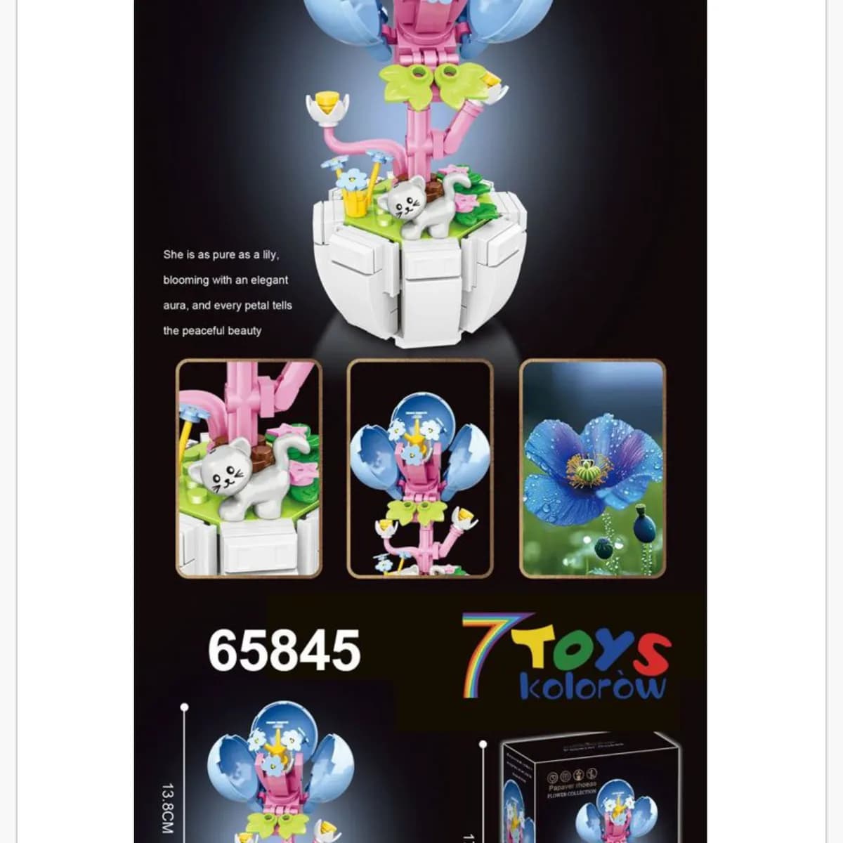 Klocki Kwiaty Papaver Rhoeas z Figurką Kota 13.8cm