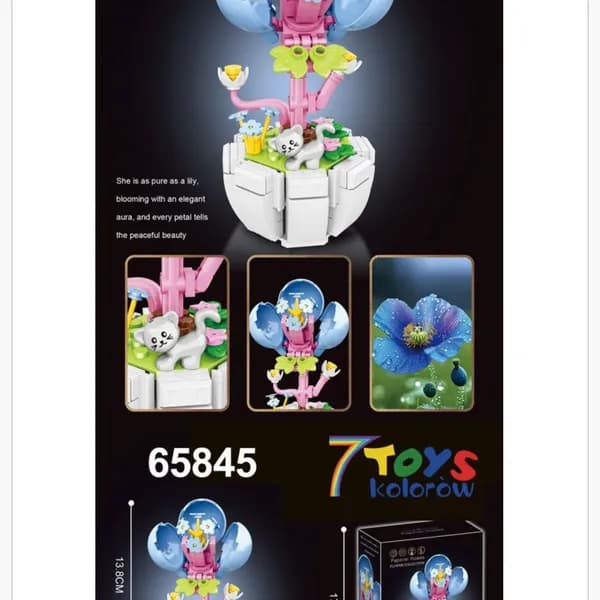 Klocki Kwiaty Papaver Rhoeas z Figurką Kota 13.8cm