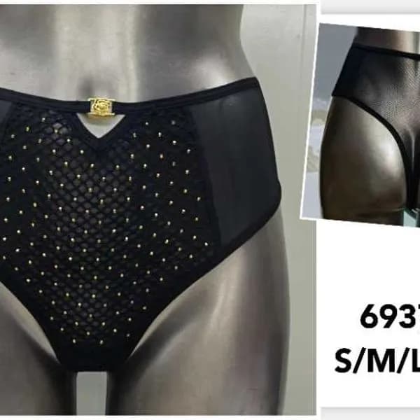 Majtki damskie czarne z siateczką S/M/L/XL