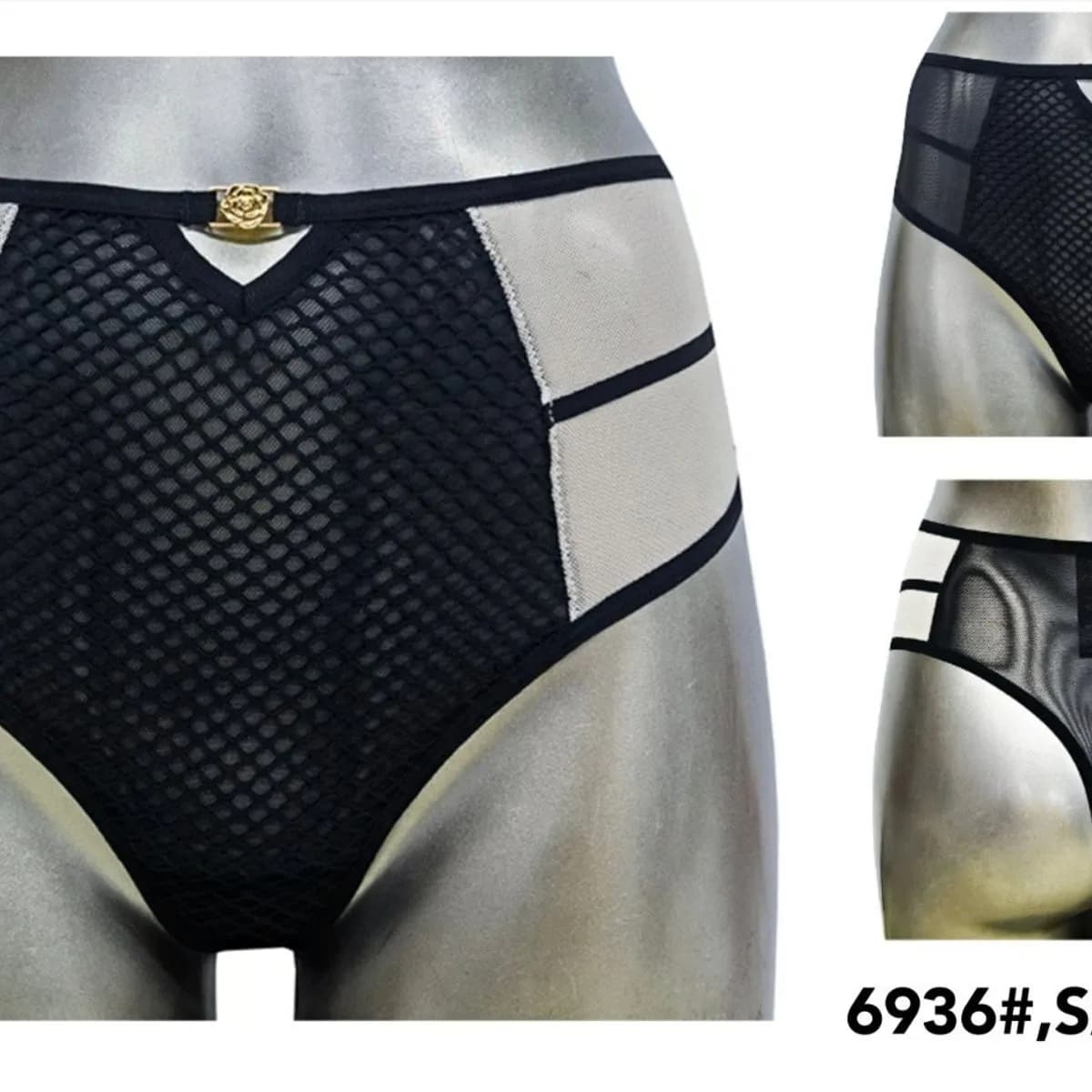 Majtki damskie S/M L/XL mesh czarne beżowe 6936#