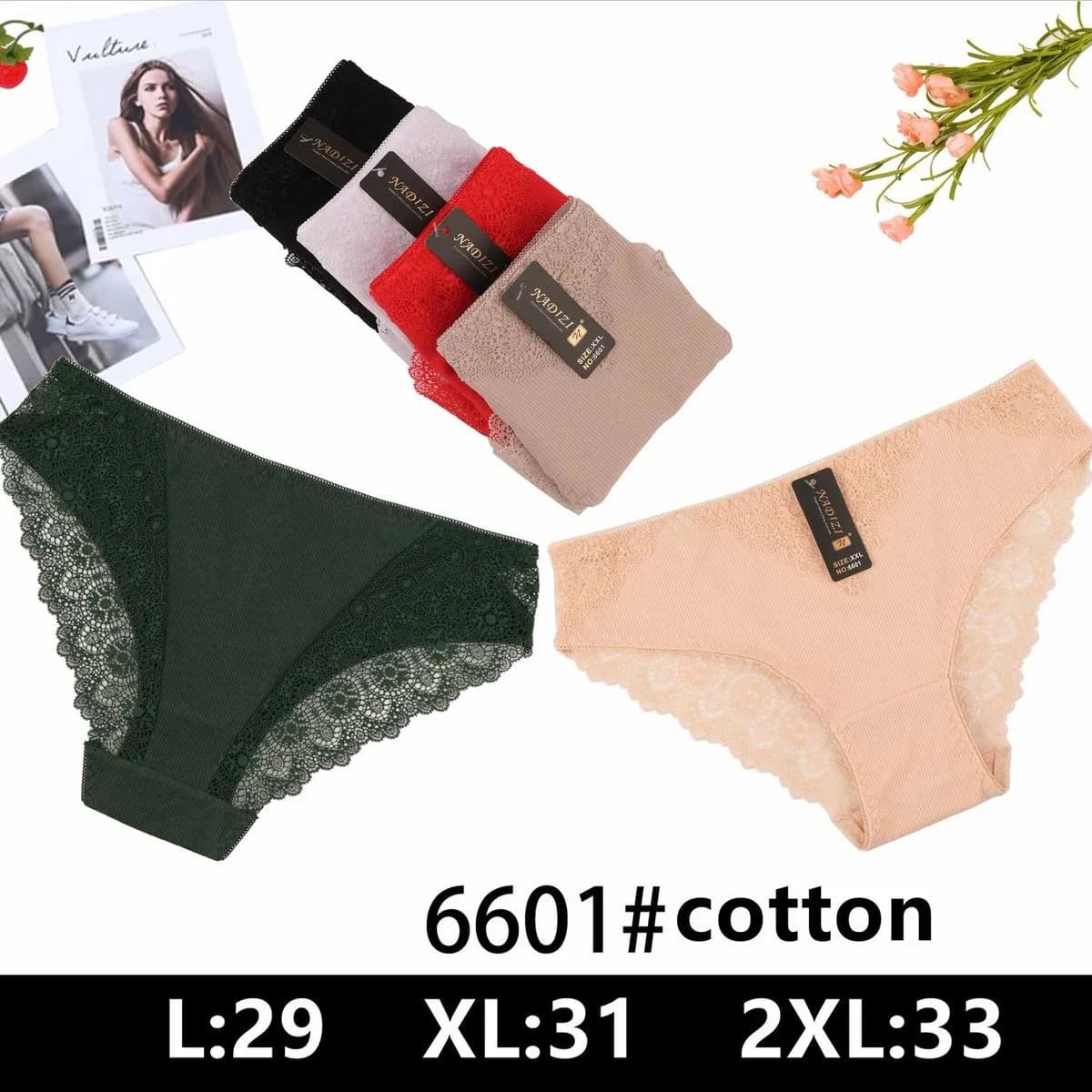 Majtki damskie bawełniane L:29 XL:31 2XL:33 6601#
