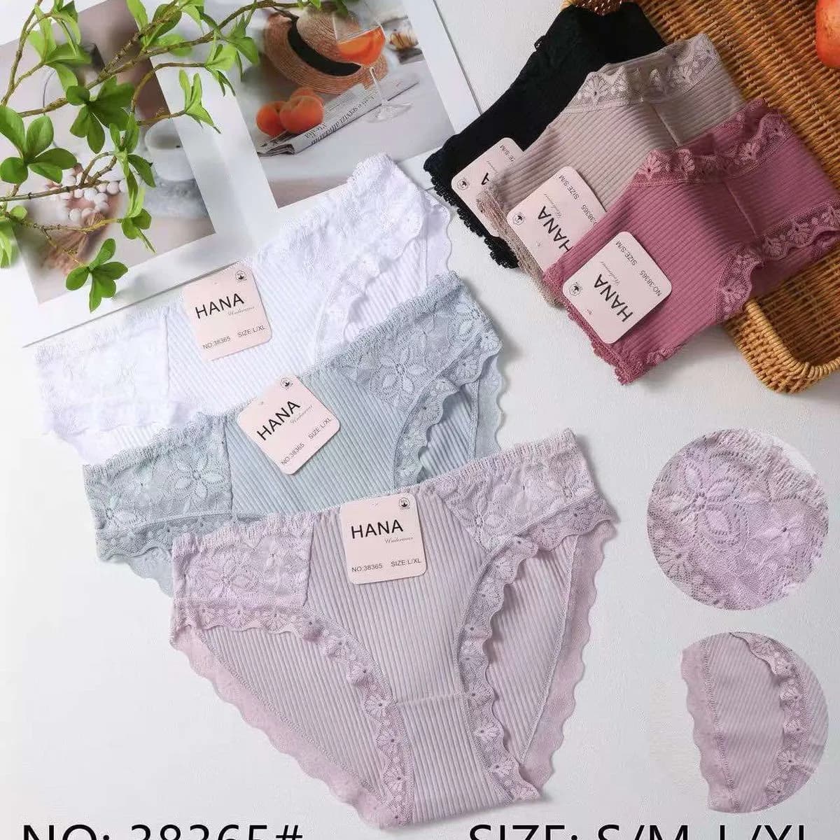 Majtki damskie HANA S/M-L/XL rib koronkowe 6 kolorów