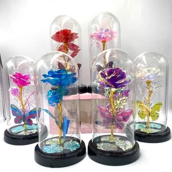 Dekoracja Kwiaty LED w szkle z motylami, 6 kolorów