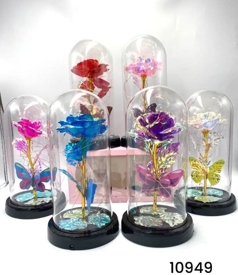 Dekoracja Kwiaty LED w szkle z motylami, 6 kolorów