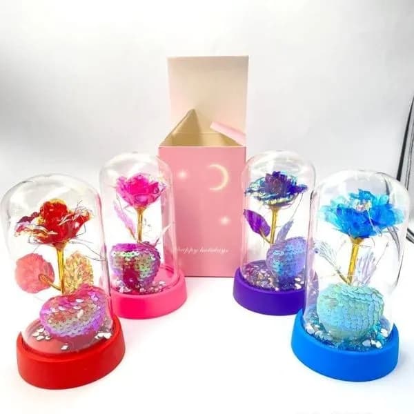 Dekoracja Kwiaty LED w Szkle z Podświetleniem