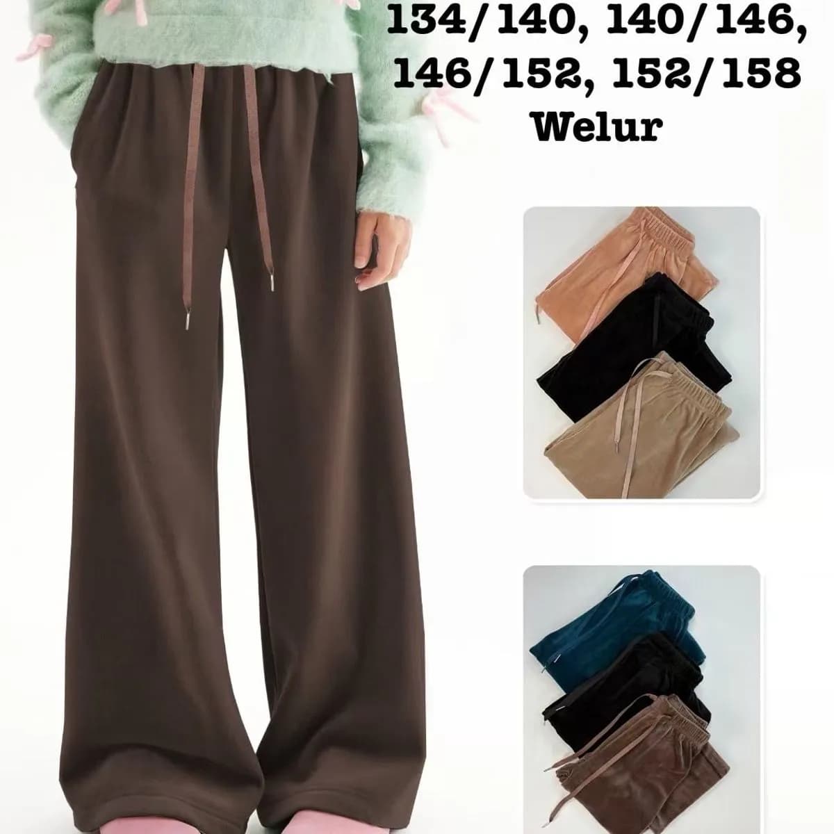 Spodnie welurowe dla dzieci 134/6028, rozmiary 134-158