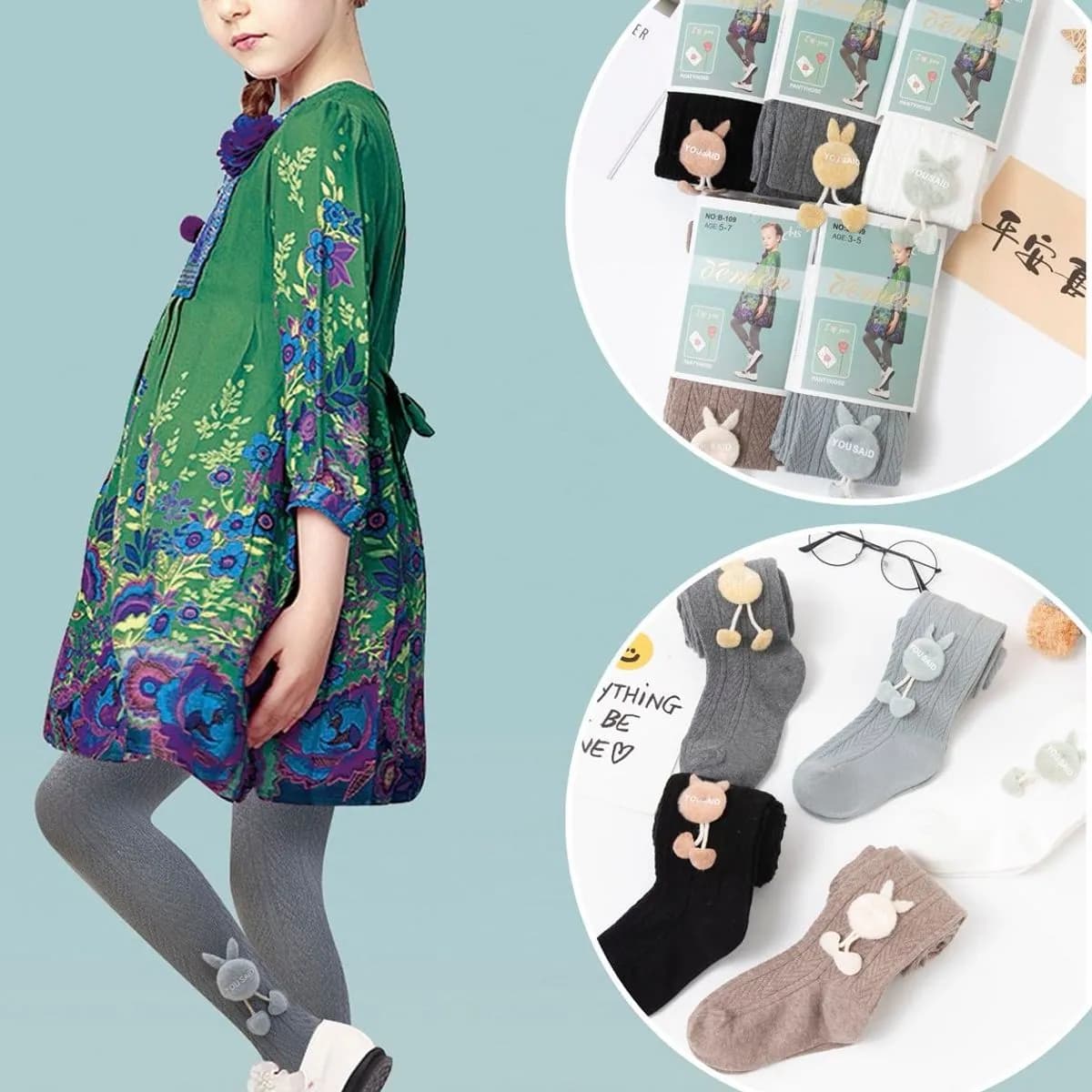 Rajstopy dla dzieci z króliczkami No. B-109, 1-3/5-7/7-9