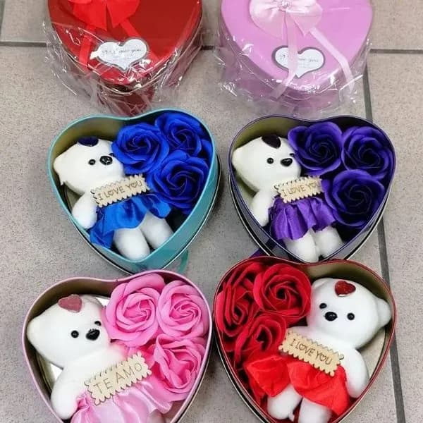 Pudełko Prezent Miś Kwiaty