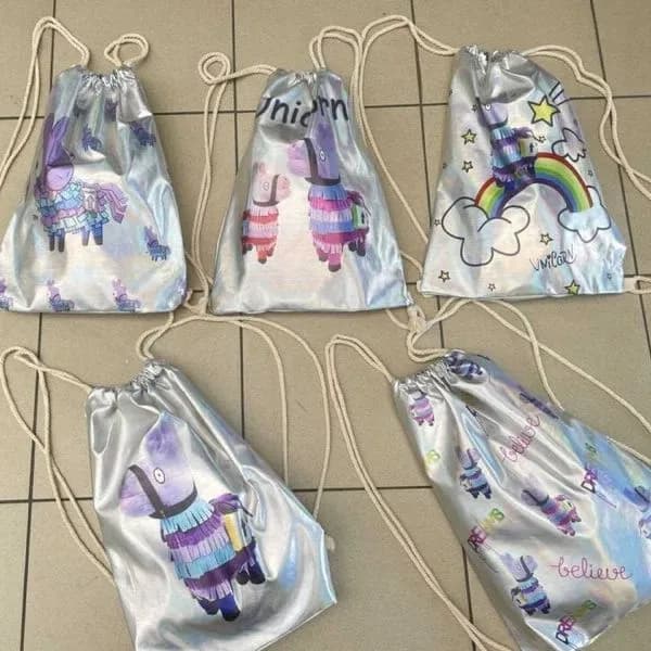 Torebka dla Dzieci Worek na Plecy Srebrny Metaliczny Lama 12szt