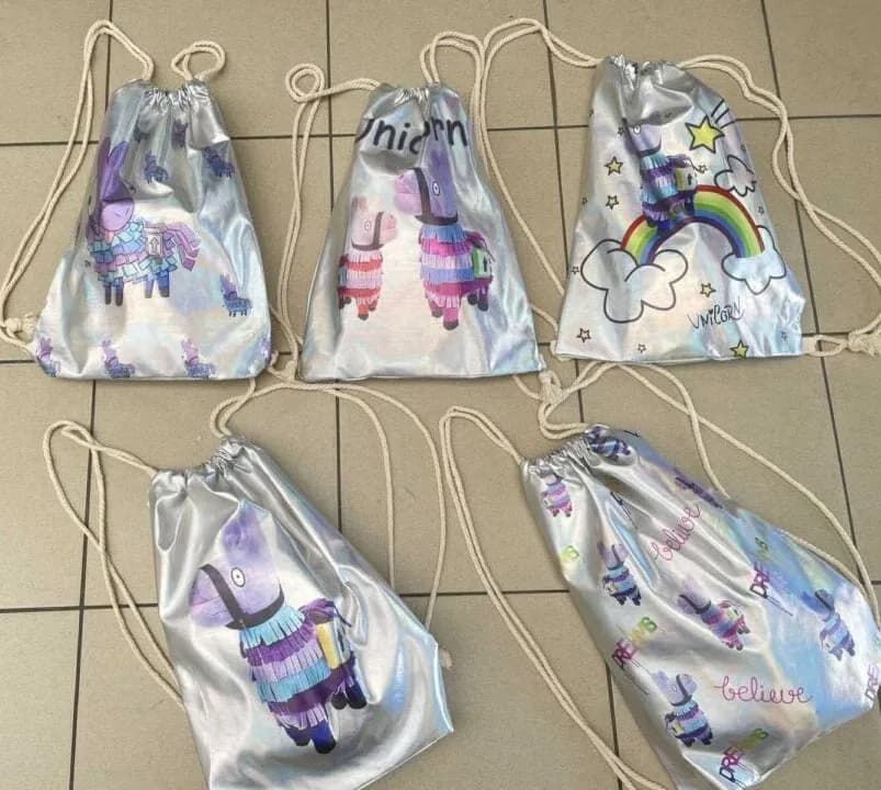 Torebka dla Dzieci Worek na Plecy Srebrny Metaliczny Lama 12szt