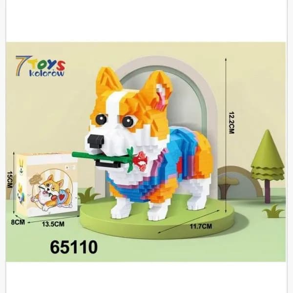 Klocki dla Dzieci 997PCS Pies Corgi z Kwiatkiem 7 TOYS