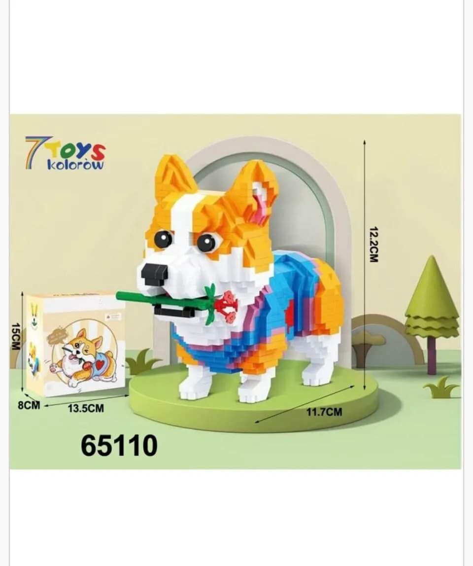 Klocki dla Dzieci 997PCS Pies Corgi z Kwiatkiem 7 TOYS