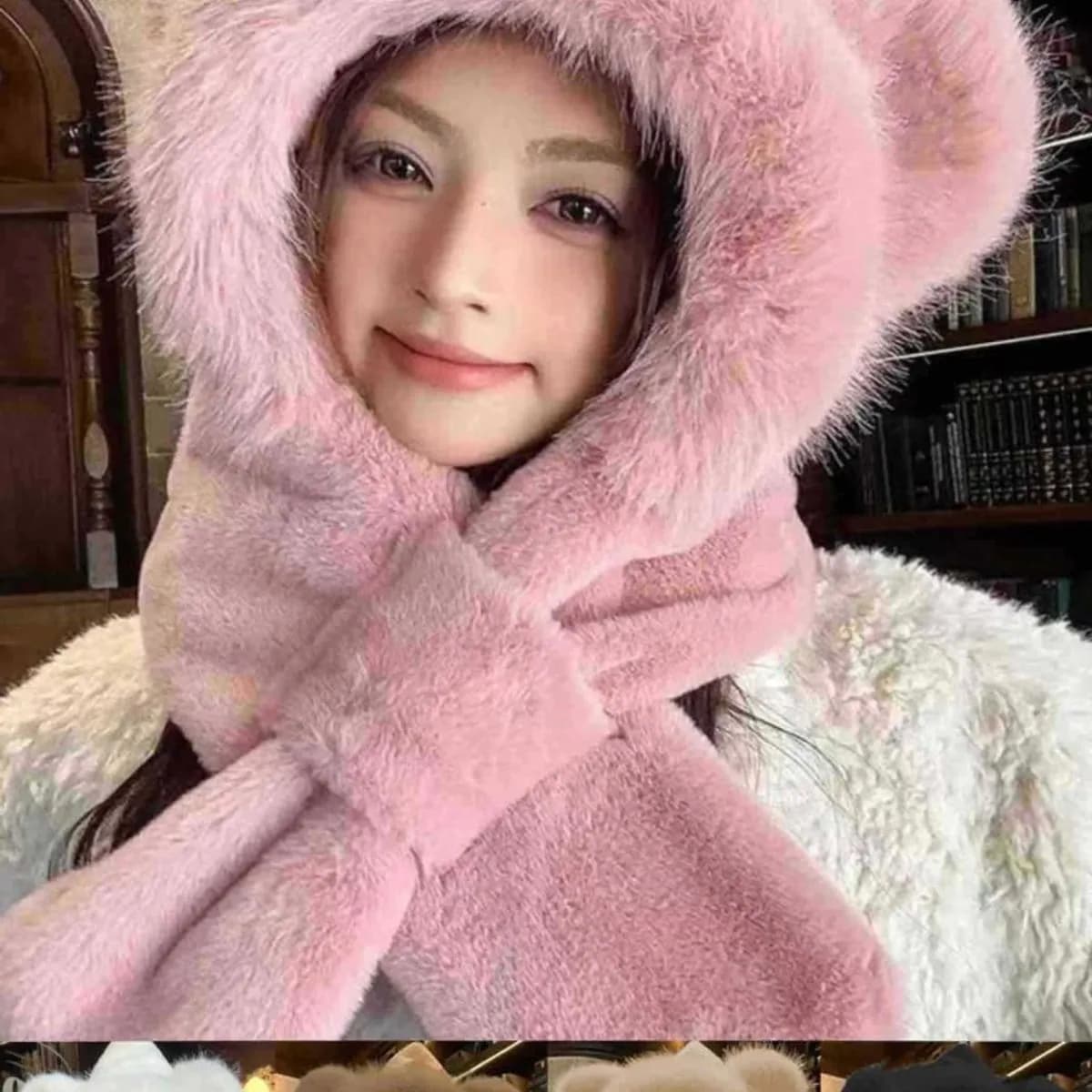 Czapka Zimowa Damska z Uszami i Szalikiem Futerko Mix 12szt